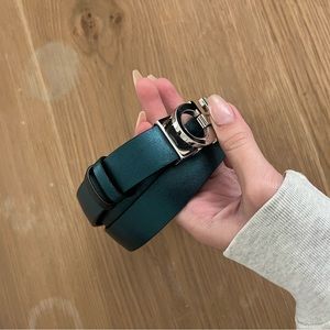 Womens Ferragamo Black and Teal Reversible Belt